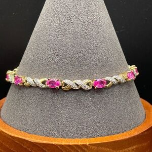 Ross Simons Ruby Tennis Bracelet Sterling  Silver 18 KT Gold Vermeil
